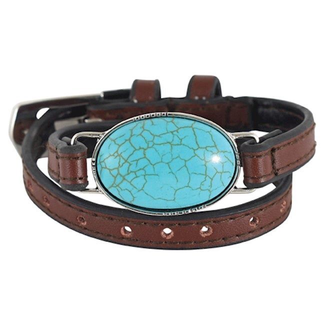 Trenditions Justin Bracelet Genuine Leather W/120 MM Faux Turquoise Stone 22122BJ1