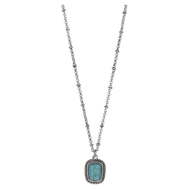 Trenditions Justin Necklace Square Faux Turquoise With Rope Accent on Saturn Chain 24026NJ4