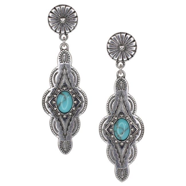 Trenditions Justin Earring Drop Dangle Diamond Concho With Turquoise Colored Stone 24029EJ1