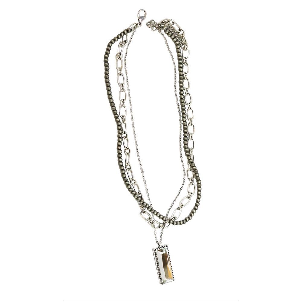 West &amp; Co Silver Multi Layered Necklace with Rhinestone Bar Pendant N1459CLR