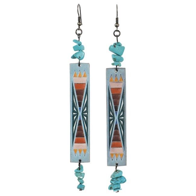 Trenditions Justin Earrings Leather W/Aztec Pattern &amp; Turquoise Colored Nuggets 22189EJ1