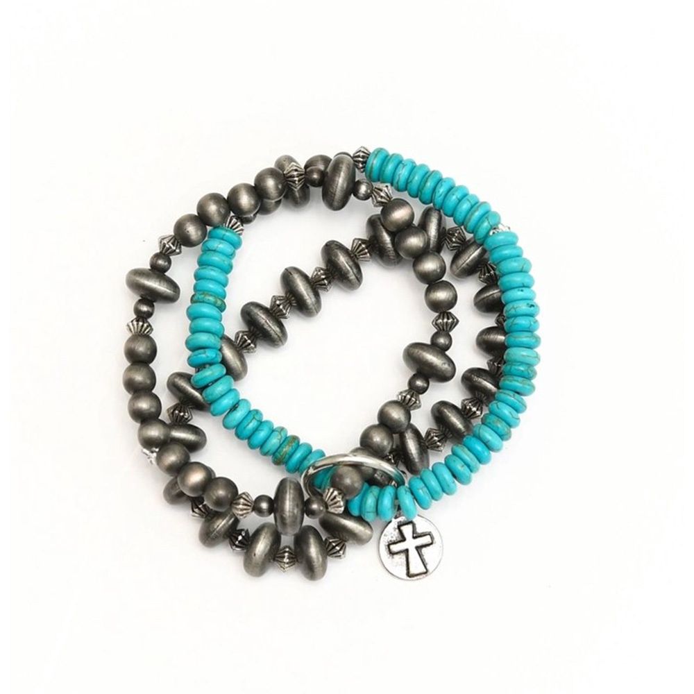 West &amp; Co 3 Strand Faux Navajo Pearl and Turquoise Stretch Bracelet