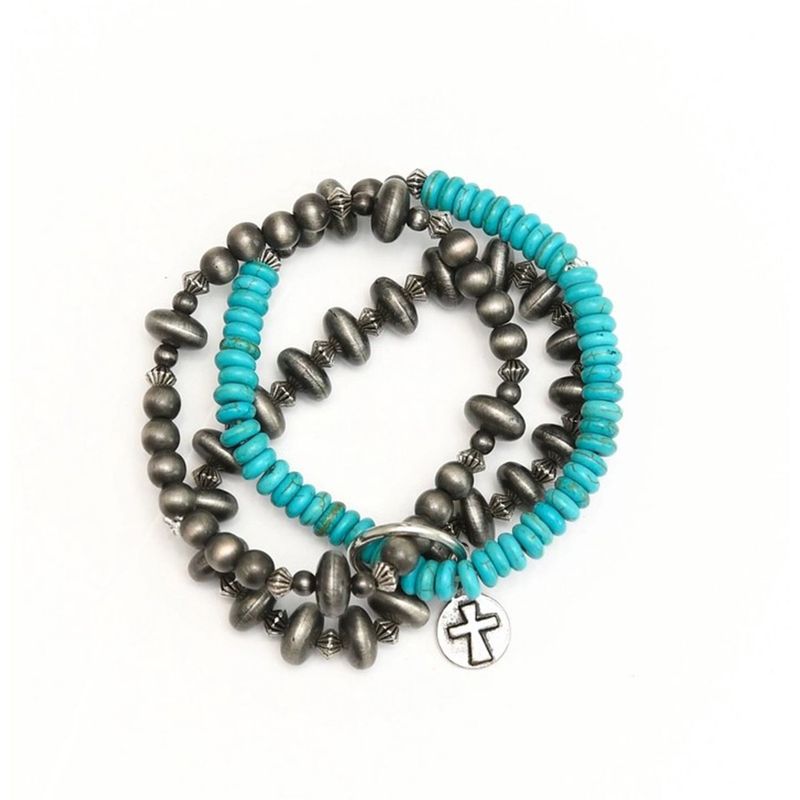 West &amp; Co 3 Strand Faux Navajo Pearl and Turquoise Stretch Bracelet