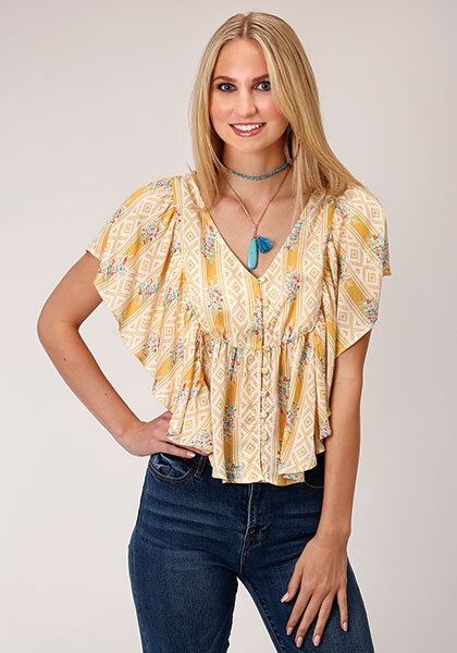 Women&#39;s Short Sleeve Southwest Wallpaper Print