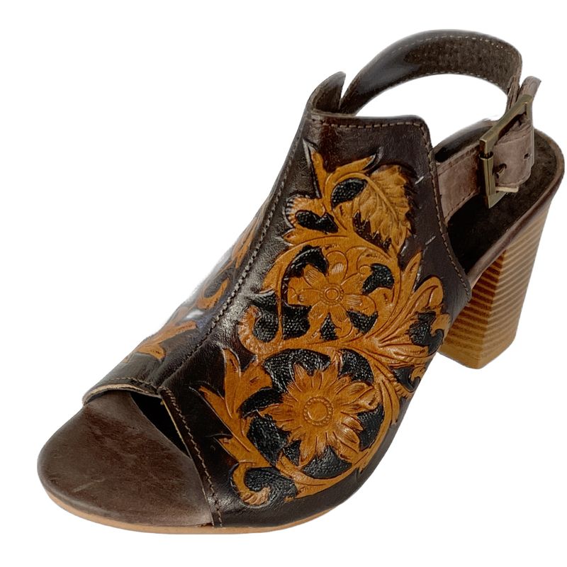 Women&#39;s Brown Floral Tooled Leather Shoe