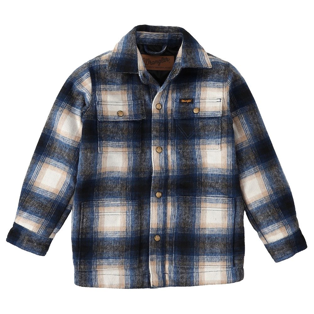 Wrangler Boys Flannel Shirt Jacket Quilted Lined Tannin