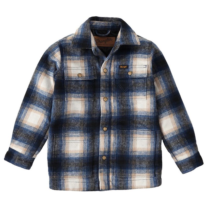 Wrangler Boys Flannel Shirt Jacket Quilted Lined Tannin