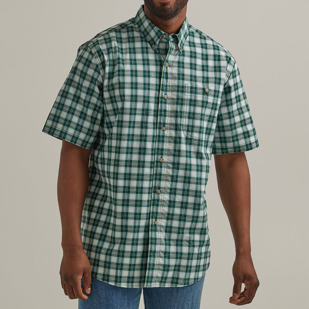 Wrangler Rugged Wear Short Sleeve Wrinkle Resist Bluish Green Shirt