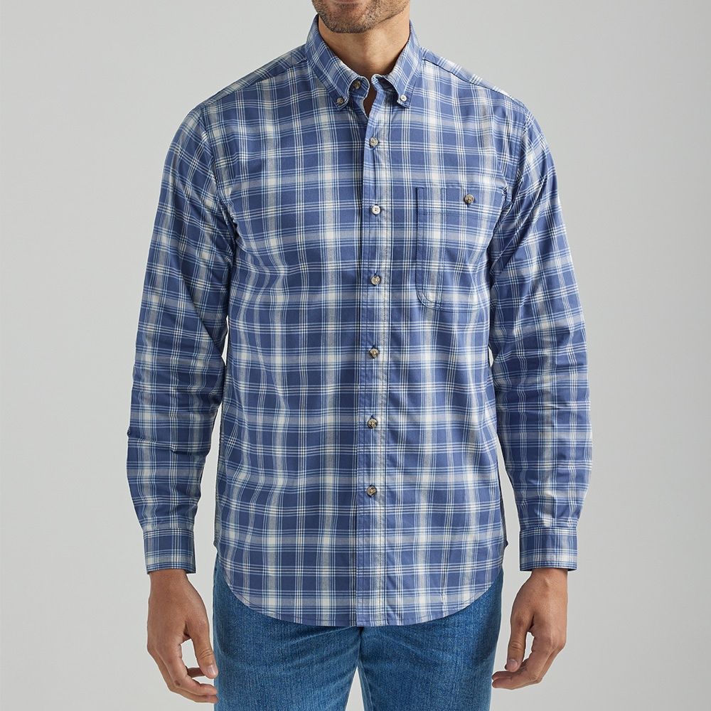 Wrangler Rugged Wear Wrinkle Resist L/S Blue Plaid Shirt 112318299