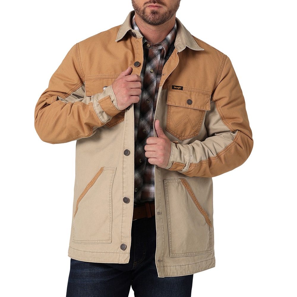 Wrangler Men&#39;s Mixed Canvas Chore Jacket Vintage Khaki 112335617