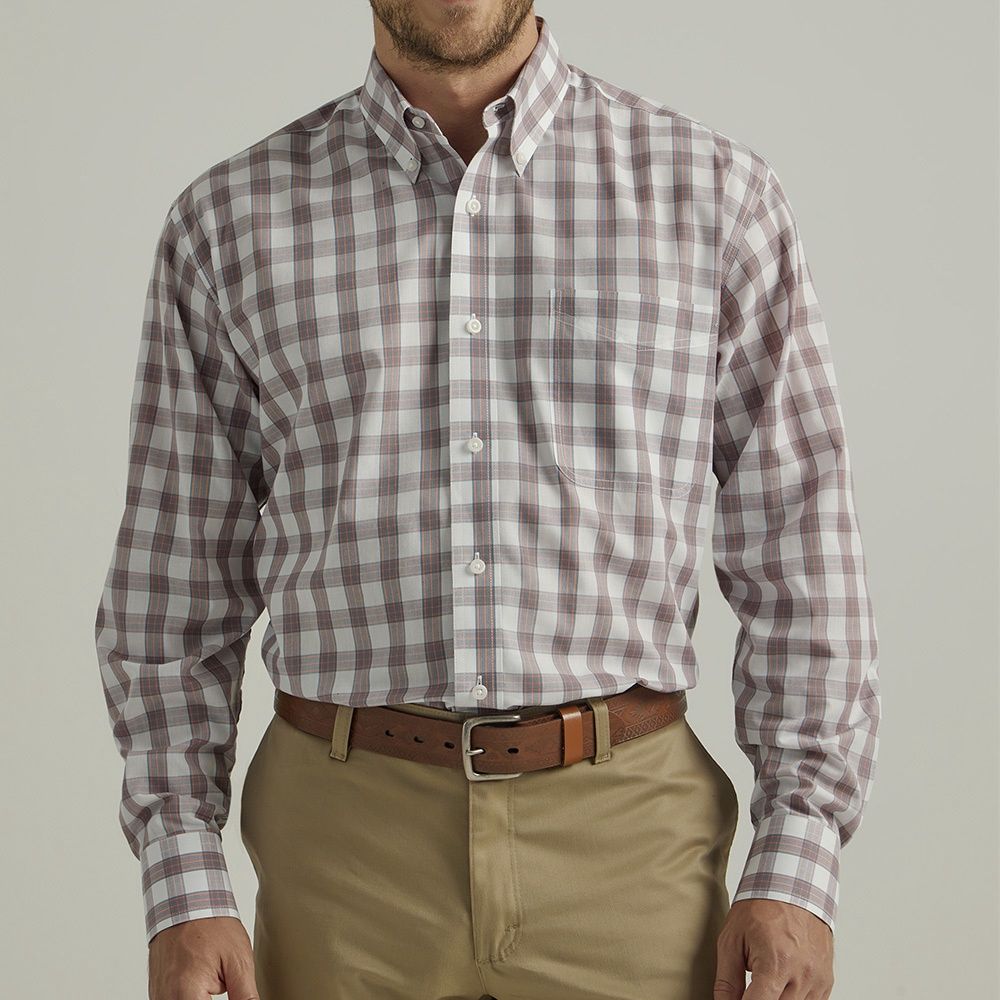 Wrangler Men&#39;s Riata Dress Long Sleeve Classic Fit Marron Shirt