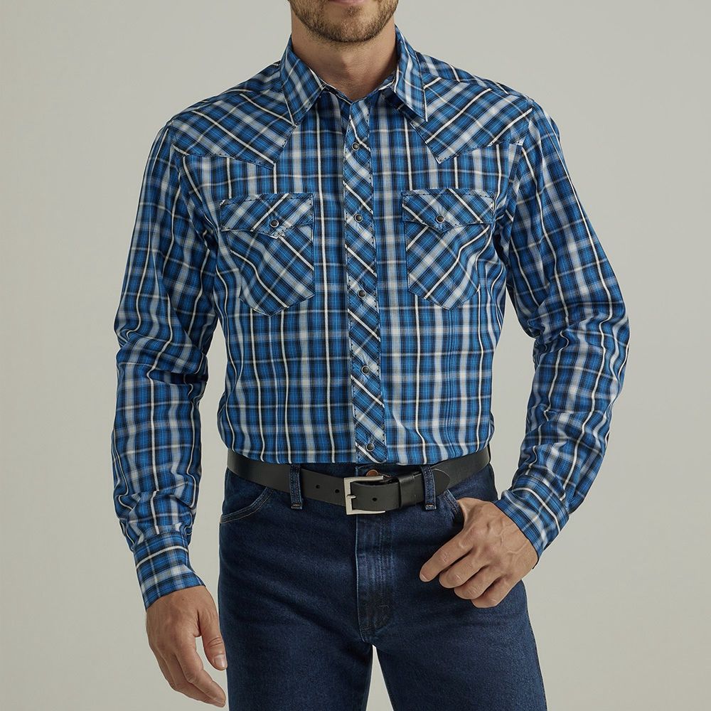 Wrangler Men&#39;s Blue Fashion Snap Shirt 11233074
