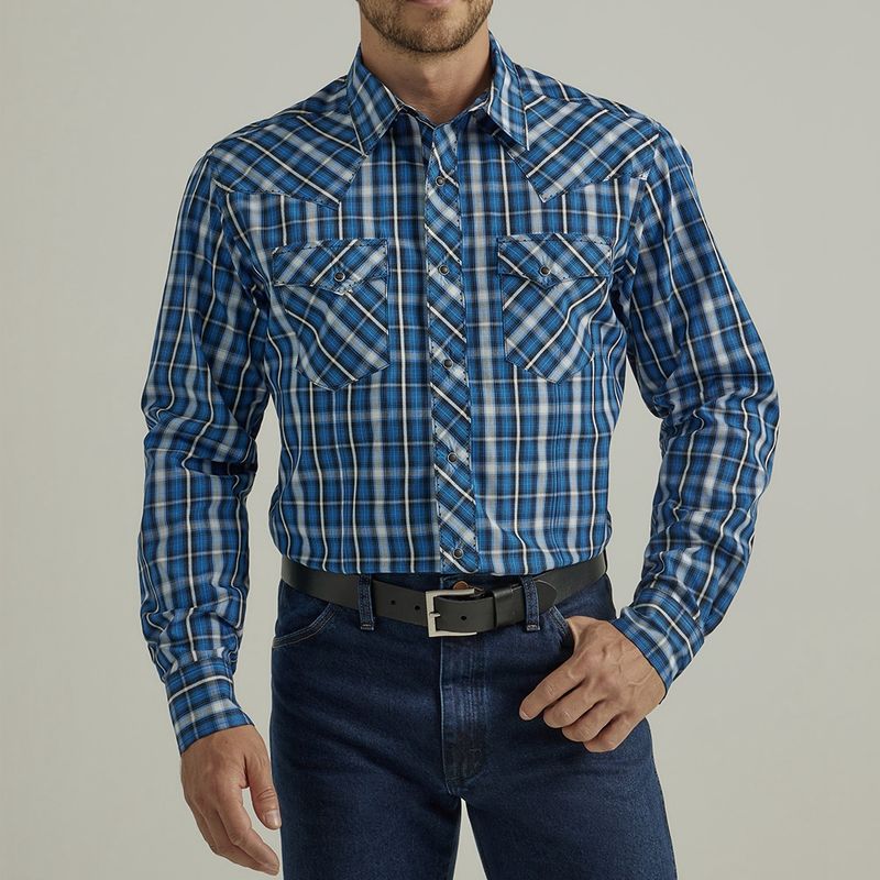 Wrangler Men's Blue Fashion Snap Shirt 11233074