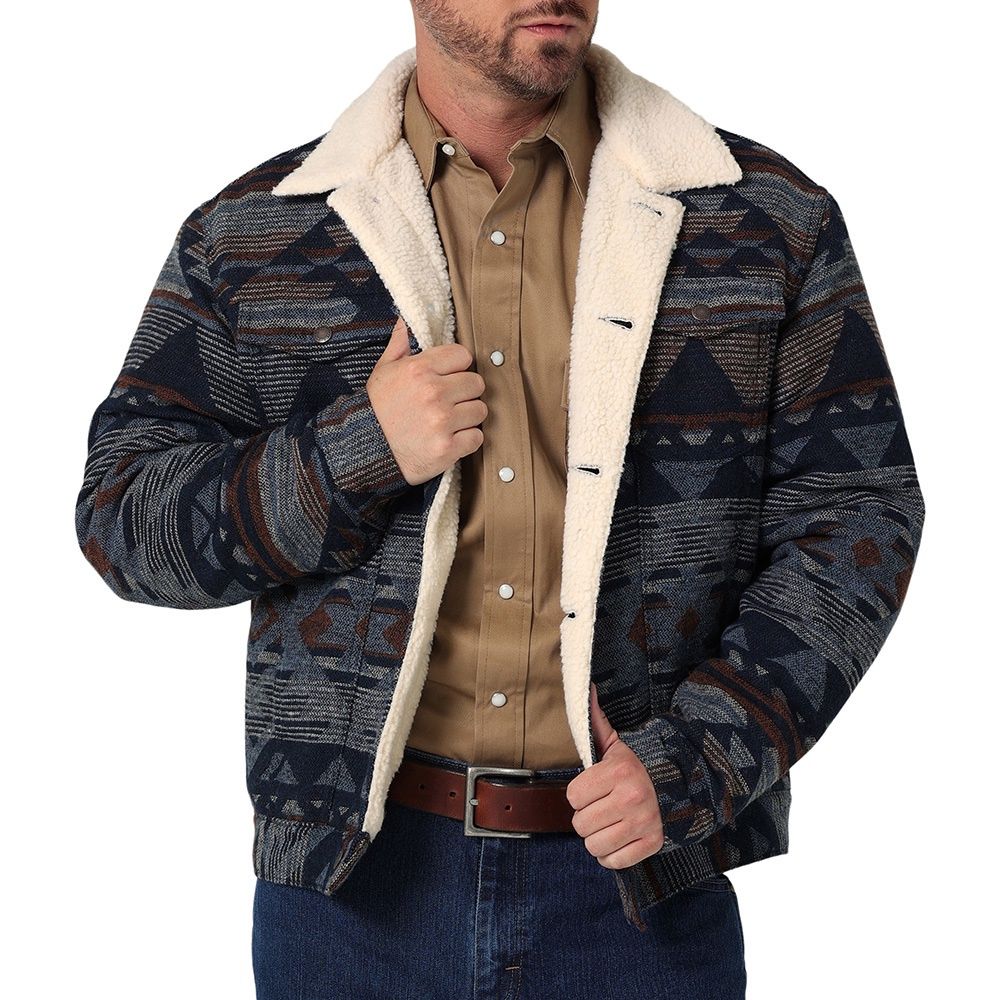 Wrangler Men&#39;s Sherpa Lined Jacquard Print Jacket In Pageant Blue 112335736