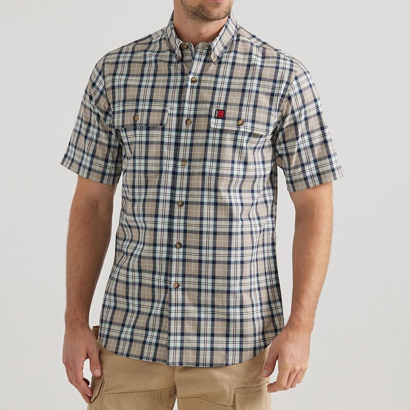 Wrangler Men's Riggs Workwear Foreman Plaid Tan Shirt 112343555