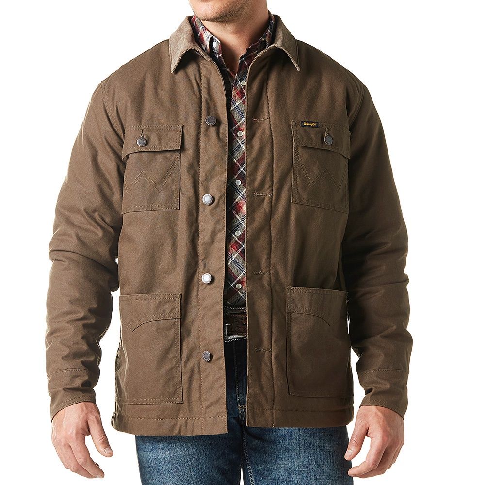 Wrangler Men&#39;s Western Lined Canvas Barn Coat in Waxed Chocolate Chip