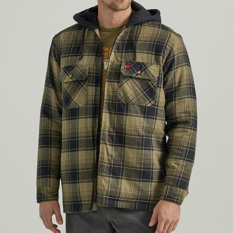 Wrangler Riggs Workwear Long Sleeve Hooded Flannel Work Jacket Green 112330072