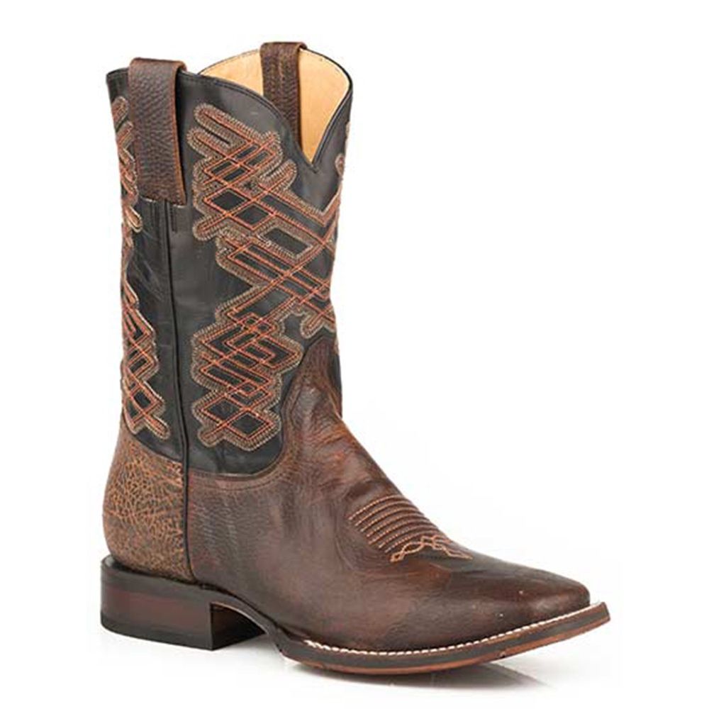 Stetson Men's Tyson Square Toe Sanded Brown Vamp Boots 4010