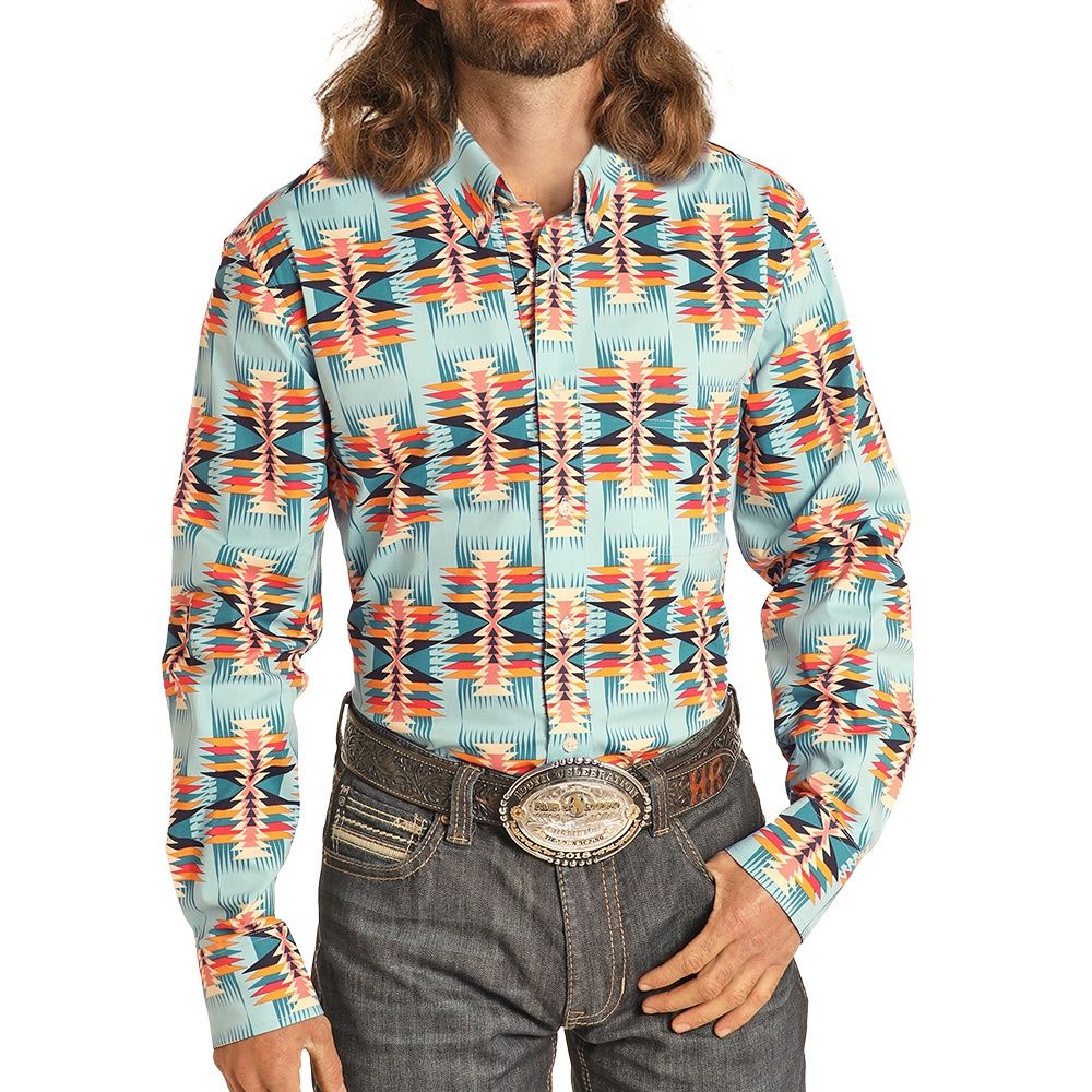 Rock &amp; Roll Denim Dale Brisby ReFlex Aztec Print Shirt, Size: Medium