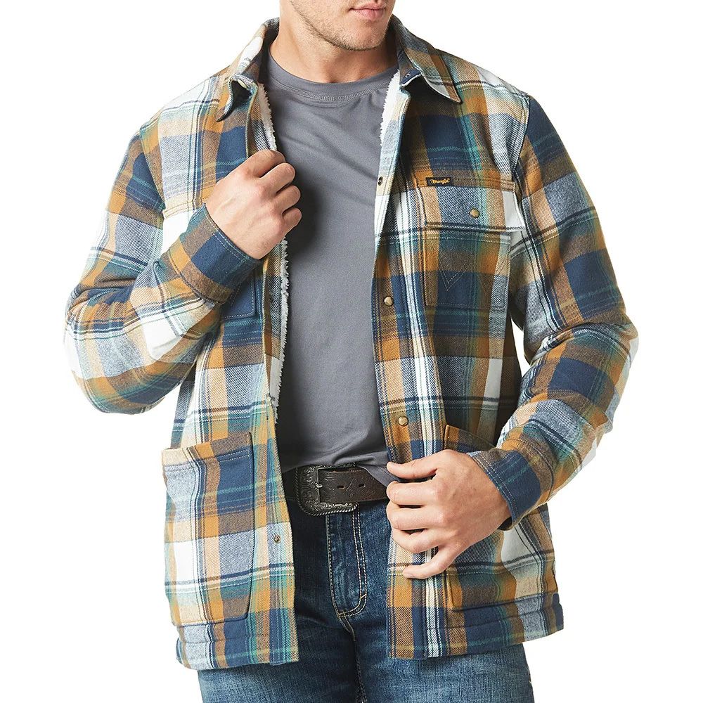 Wrangler Men&#39;s Sherpa Lined Flannel Shirt Jacket Blue Spruce 112335729
