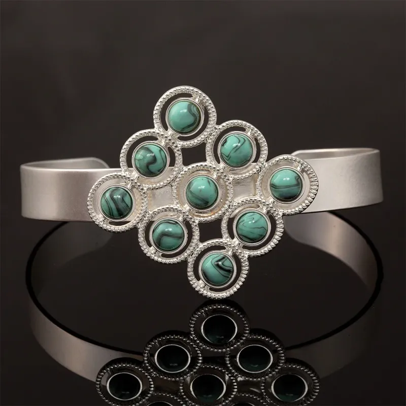 Turquoise and Silver Circle Cuff Bracelet C2637