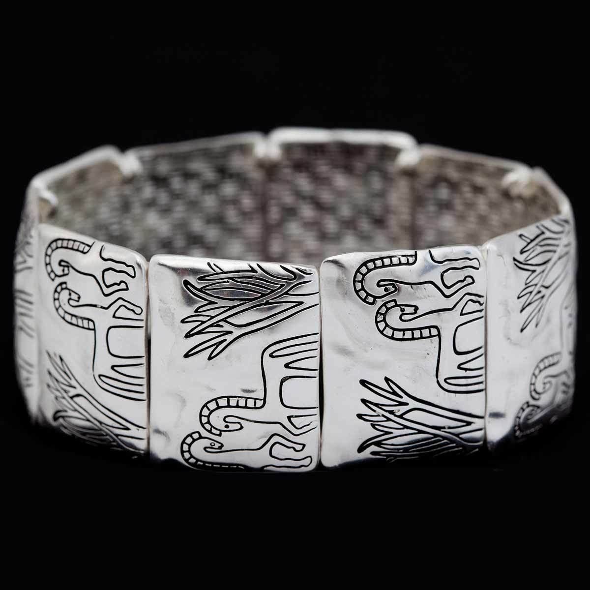 Silver Etched 1&quot; Arabian Horse Stretch Bracelet C2400