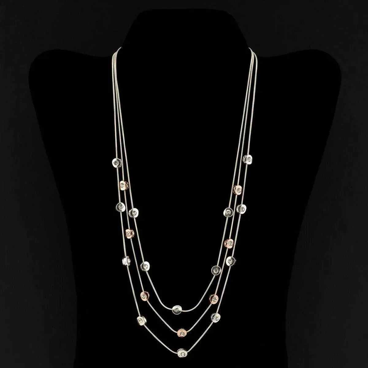 Silver and Rose Gold Sparkle 3 Strand Chain Necklace C3045