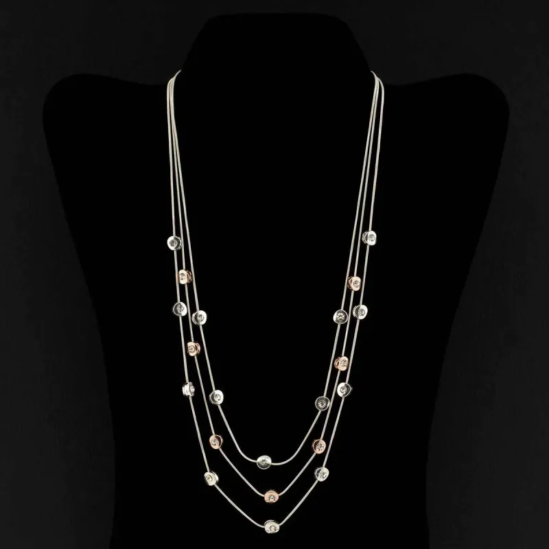 Silver and Rose Gold Sparkle 3 Strand Chain Necklace C3045