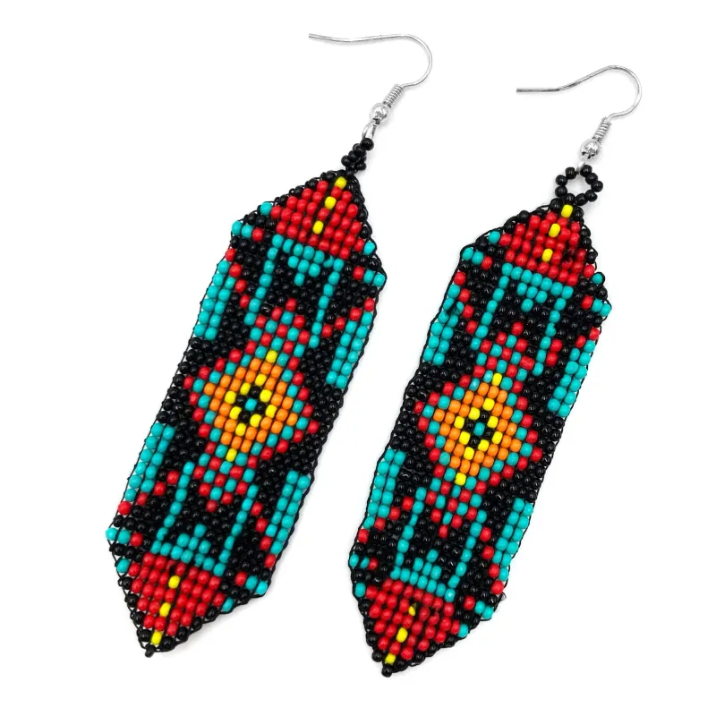 Navajo Tribal Pattern Seed Bead Banner Earrings Black