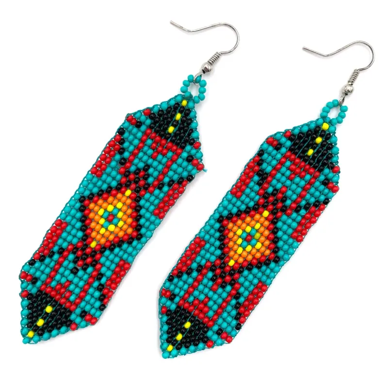 Navajo Tribal Pattern Seed Bead Banner Earrings Turquoise