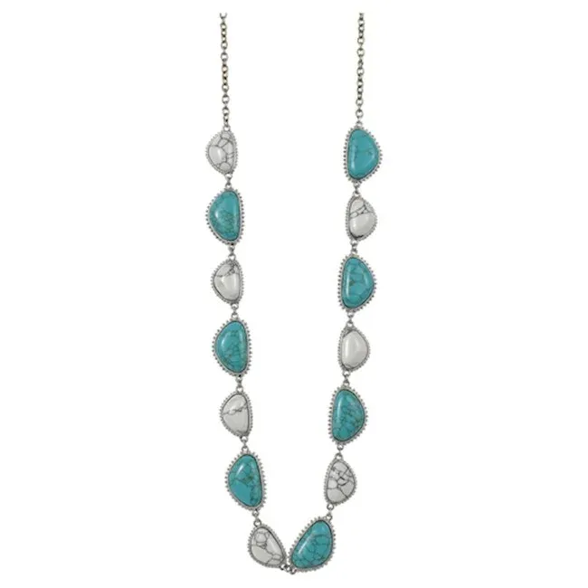 Justin Necklace Turquoise &amp; Veined White Colored Stones 23031NJ2