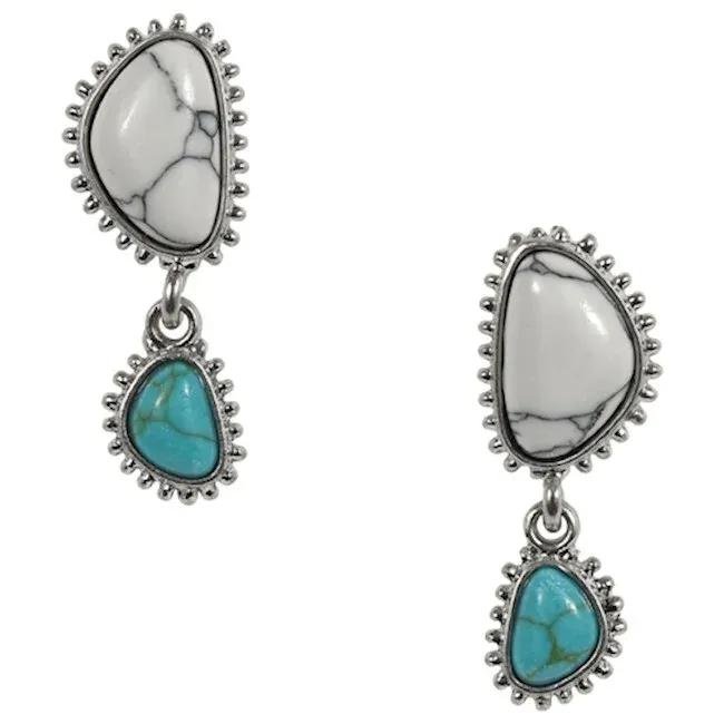 Trenditions Justin Earrings Veined White and Turquoise Colored Stones 23031EJ2