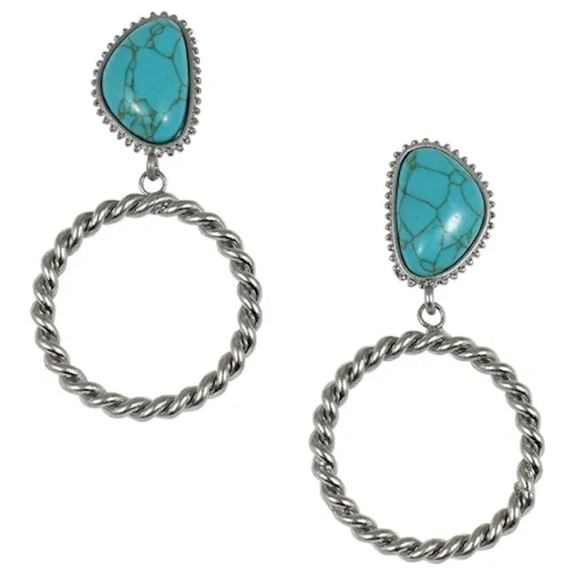 Trenditions Justin Earrings Twisted Hoop W/Turquoise Colored Stone 23030EJ1