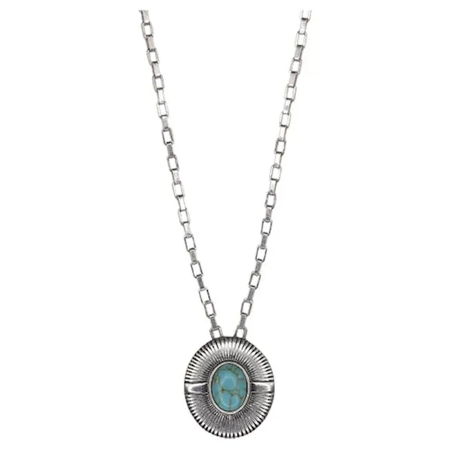 Trenditions Justin Necklace Sunburst Pendant W/Faux Turquoise Stone 24031NJ1