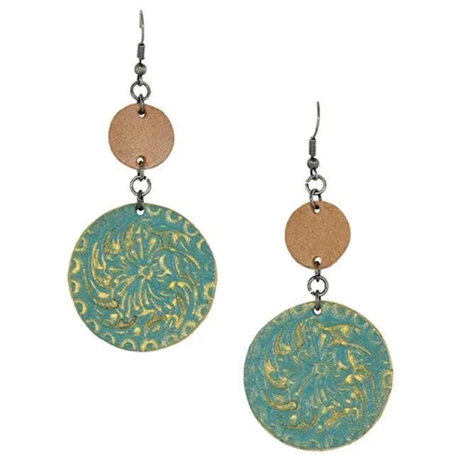 Trenditions Justin Earrings Tooled Leather Disc 22130EJ3