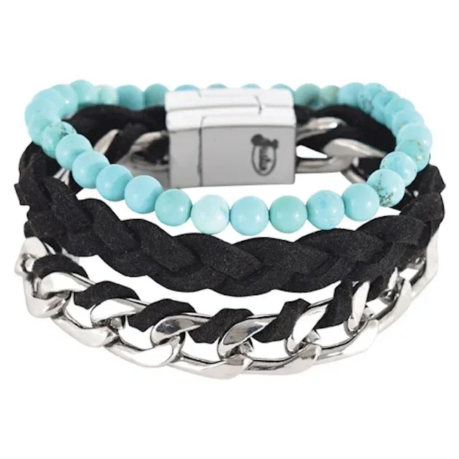Trenditions Justin Bracelet 3 PCS Metal Chain Sone Bead &amp; Genuine Suede 22065BJ1