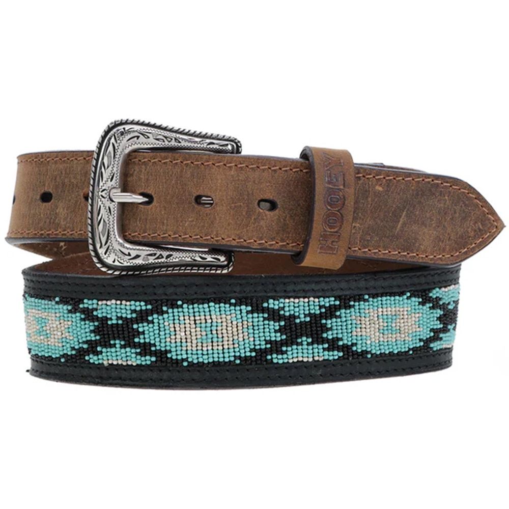 Hooey Ware Natural/Brown/Ivory W/Turquoise Beaded Belt HMBLT060, Size: 32