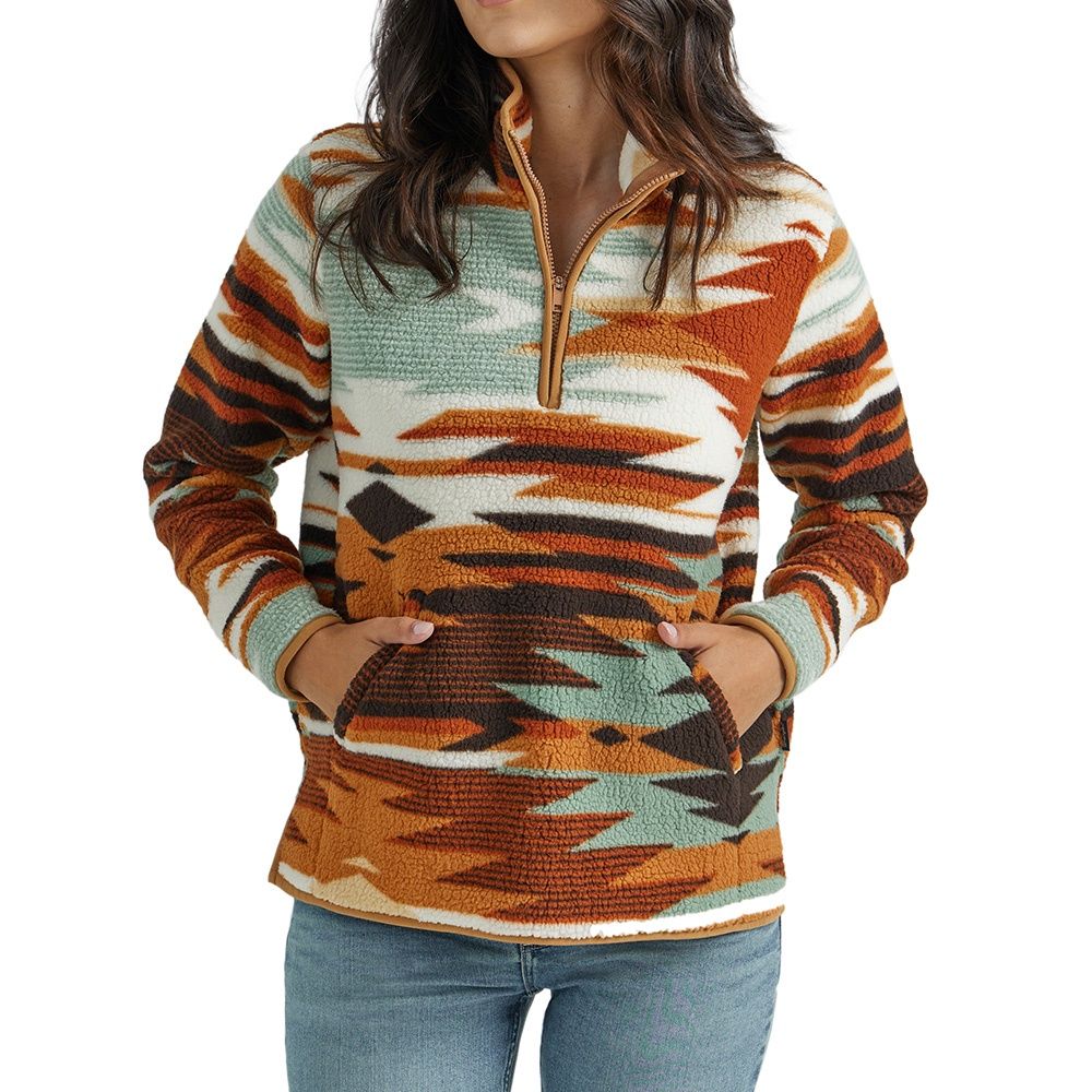Wrangler Women&#39;s Retro Quarter Zip Sherpa Pullover Desert Hues, Size: Small