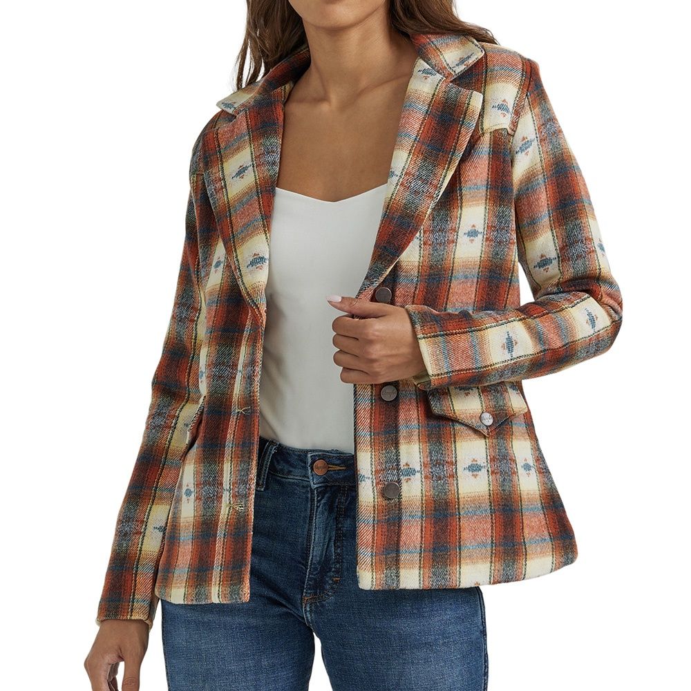 Wrangler Women &#39;s Western Printed Blazer Coat Creamy Red, Size: Small