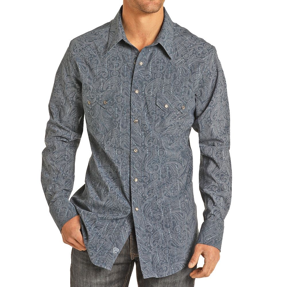Rock &amp; Roll  Denim Men&#39;s Paisley Strip Shirt BMN2S04710, Size: Medium