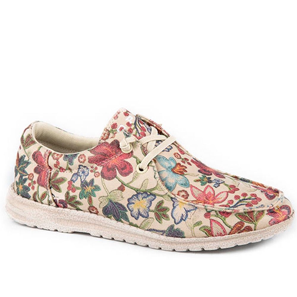 Roper Women&#39;s Hang Loose Beige Floral Faux Leather Shoe 3319, Size: 5