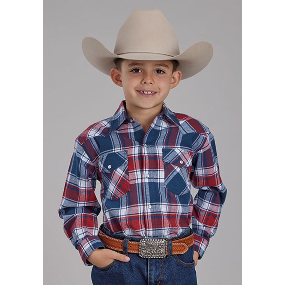 Roper Boy&#39;s Flannel Shirt Blue Red, Size: Small