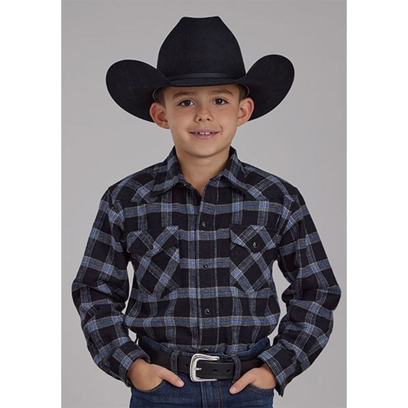 Roper Boy&#39;s Flannel Black Grey Shirt