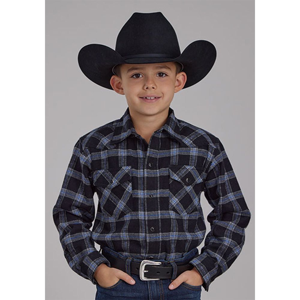 Roper Boy&#39;s Flannel Black Grey Shirt, Size: Small