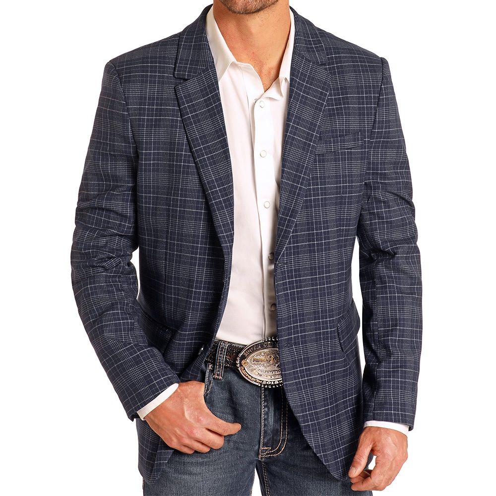 Rock &amp; Roll Denim Plaid Indigo Blazer, Size: 38R