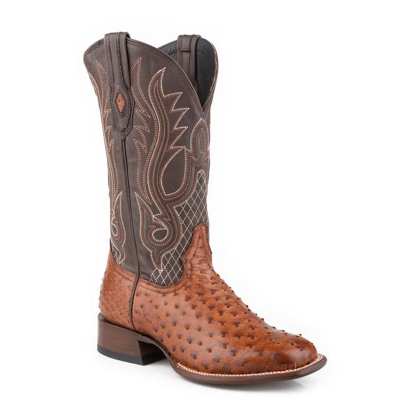 Stetson Men&#39;s Ozzy Cognac Full Quill Ostrich Boots 0502, Size: 8D