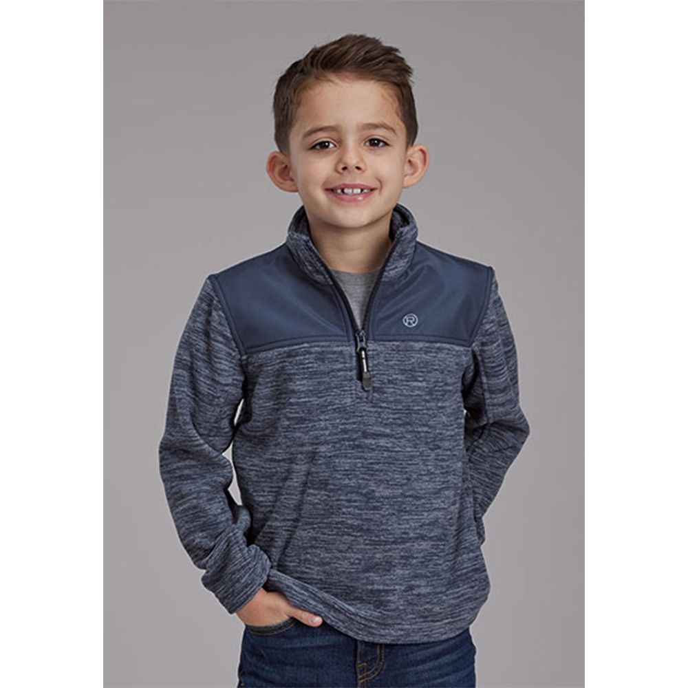 Roper Boy&#39;s Blue/Grey Micro Fleece Pullover 6170, Size: X-Small