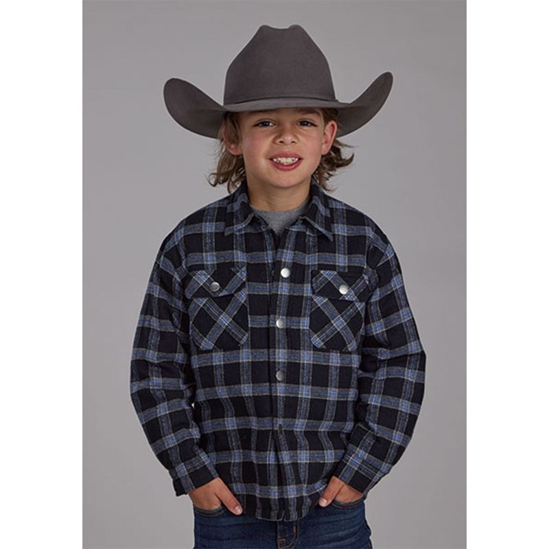 Roper Boy&#39;s Grey/Blue Sherpa Flannel Shirt Jacket