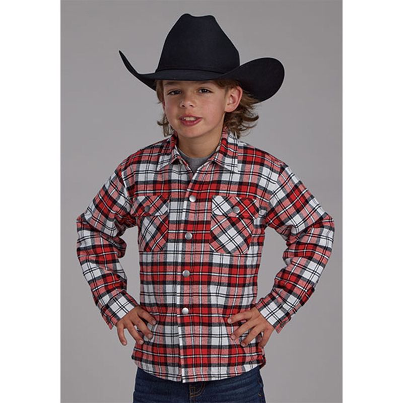 Roper Boy&#39;s Red Sherpa Flannel Shirt Jacket