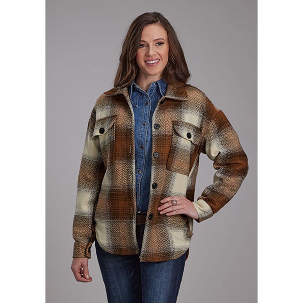 Roper Women&#39;s Large Scale Brown Plaid Flannel Shirt Jacket, Size: Small